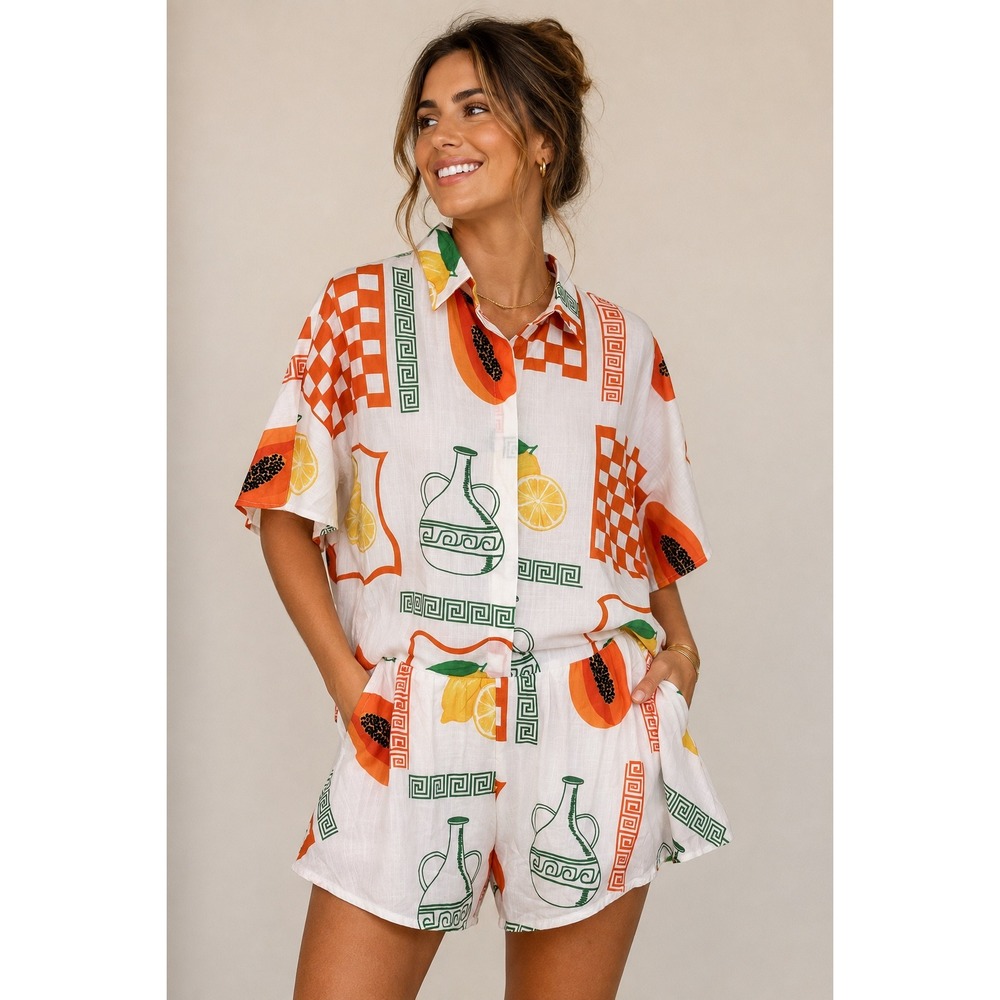 Petal + Pup Sebastian Romper White Orange Fruit Print Oversized Size M NEW